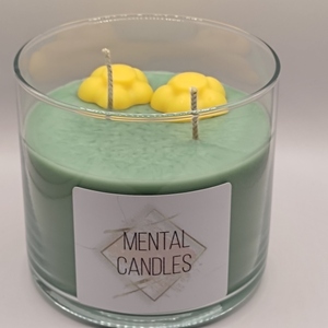 Χειροποίητο αρωματικό κερί 400γρμ πράσινο με άρωμα μάγκο ανανά σε γυάλινο ποτήρι 10χ10εκ. με μαργαρίτες - αρωματικά κεριά - 5