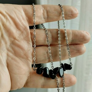 Necklace με ημιπολύτιμες πέτρες,μαύρος ονυχας τσιπς! - ημιπολύτιμες πέτρες, κοντά, ατσάλι - 3