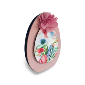Ξύλινο Διακοσμητικό Ροζ Αυγό Floral 25cm - κορίτσι, λουλούδια, διακοσμητικά, ζευγάρια, για ενήλικες - 2