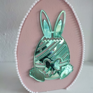 Ξύλινο Διακοσμητικό Ροζ Αυγό με plexiglass κουνελάκι 25cm - κορίτσι, διακοσμητικά, για ενήλικες, κουνελάκι - 3
