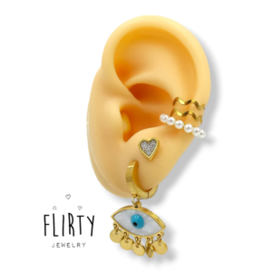 Ear Cuff με Πέρλες - επιχρυσωμένα, ορείχαλκος, μικρά, πέρλες - 3