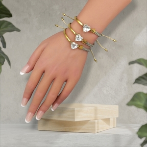 Βραχιόλι "Crystal Handcuff Bracelet" - στρας, ορείχαλκος, καρδιά, χεριού, αυξομειούμενα - 2
