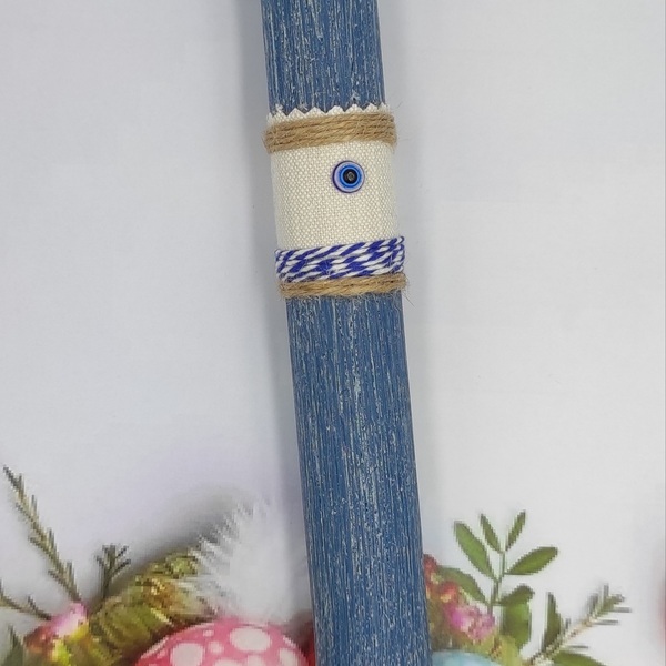 Αρωματική μπλε στρόγγυλη ξυστή λαμπάδα 25cm, με κορδόνι και ματάκι - αγόρι, λαμπάδες, για ενήλικες, αρωματικές λαμπάδες, για εφήβους - 5