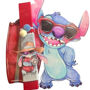 Πασχαλινή λαμπάδα Stitch vacation, με διακοσμητικό τοίχου - αγόρι, λαμπάδες, σετ, για παιδιά, ήρωες κινουμένων σχεδίων
