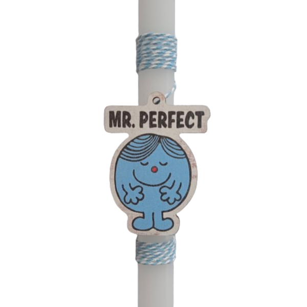 Λαμπάδα αρωμ. λευκή 30εκ. με ξυλινο μαγνητάκι ''MR. PERFECT'' -apois - αγόρι, λαμπάδες, για παιδιά, ήρωες κινουμένων σχεδίων