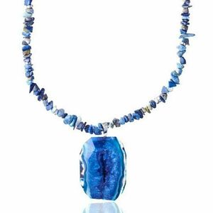 Κολιέ από Μπλε Αχάτη με Ασημένια Στοιχεία| The Gem Stories Jewelry - ημιπολύτιμες πέτρες, μακριά, ατσάλι, επιπλατινωμένα - 2