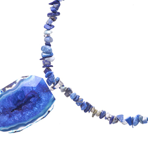 Κολιέ από Μπλε Αχάτη με Ασημένια Στοιχεία| The Gem Stories Jewelry - ημιπολύτιμες πέτρες, μακριά, ατσάλι, επιπλατινωμένα - 3