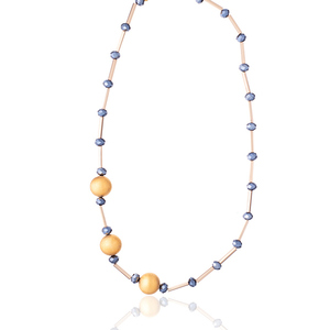 Κολιέ με Κρύσταλλα σε Σκούρες Μπλε Αποχρώσεις | The Gem Stories Jewelry - γυαλί, επιχρυσωμένα, ορείχαλκος, χάντρες, μακριά