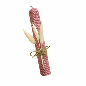 Στρογγυλή Χρωματιστή Μικρή Λαμπάδα Ροζ από Μελισσοκέρι με αποξηραμένα Λουλούδια 20cm - κορίτσι, λουλούδια, λαμπάδες, για ενήλικες, για εφήβους