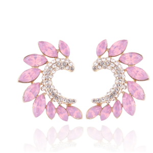 Σκουλαρίκια με πέτρες σε χρώμα ροζ οπάλ - ορείχαλκος, ήλιος, χάντρες, νυφικά