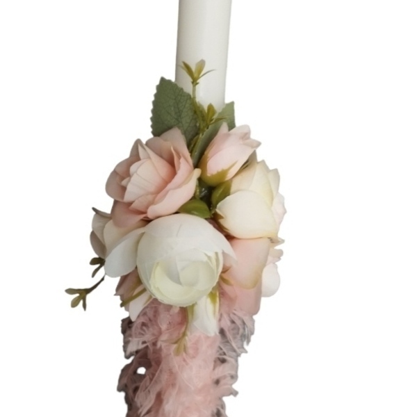 Λαμπάδα λευκή λουλουδατη - λαμπάδες