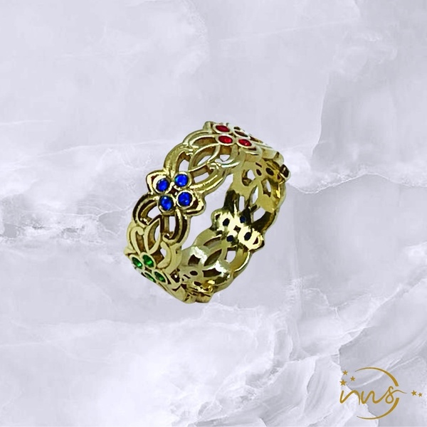 Ασημένιο δαχτυλίδι, επιχρυσωμένο, χειροποίητο, ένα και μοναδικό με καρφωμένα χρωματιστά ζιργκόν σε ιδιαίτερο σχήμα. - ημιπολύτιμες πέτρες, επιχρυσωμένα, ασήμι 925, σταθερά, για γάμο - 3