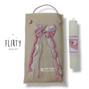 Πασχαλινή λαμπάδα με τσαντάκι "Pink Feather" - κορίτσι, λαμπάδες, για ενήλικες, για εφήβους - 3