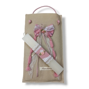 Πασχαλινή λαμπάδα με τσαντάκι "Pink Feather" - κορίτσι, λαμπάδες, για ενήλικες, για εφήβους