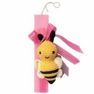 Ροζ λαμπάδα με πλέκτη μελισσούλα. - Διαστάσεις λαμπάδας: 25*4,5*1,7 εκ. - κορίτσι, λαμπάδες, για παιδιά, ζωάκια, παιχνιδολαμπάδες