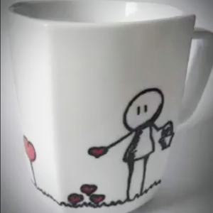 Κούπα πορσελάνης λευκή ζωγραφισμένη στο χέρι "Φυτεύοντας αγάπη" - χειροποίητα, πορσελάνη, κούπες & φλυτζάνια, πρακτικό δωρο