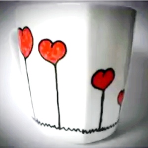 Κούπα πορσελάνης λευκή ζωγραφισμένη στο χέρι "Φυτεύοντας αγάπη" - χειροποίητα, πορσελάνη, κούπες & φλυτζάνια, πρακτικό δωρο - 2