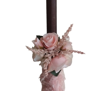 Καφέ λαμπάδα με ροζ λουλουδια - λαμπάδες
