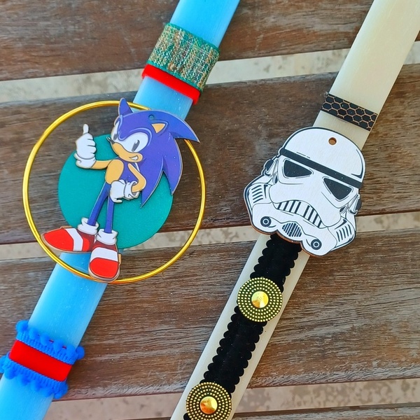 Χειροποίητη αρωματική λαμπάδα 30cm με θέμα τον Sonic - αγόρι, λαμπάδες, για παιδιά, ήρωες κινουμένων σχεδίων, παιχνιδολαμπάδες - 3