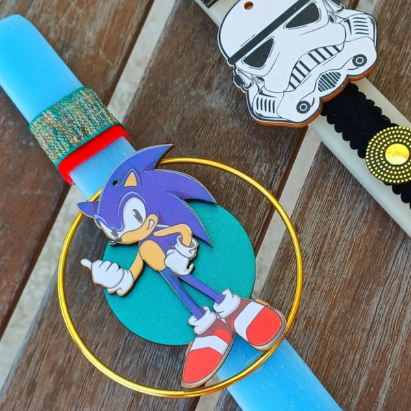 Χειροποίητη αρωματική λαμπάδα 30cm με θέμα τον Sonic - αγόρι, λαμπάδες, για παιδιά, ήρωες κινουμένων σχεδίων, παιχνιδολαμπάδες - 4