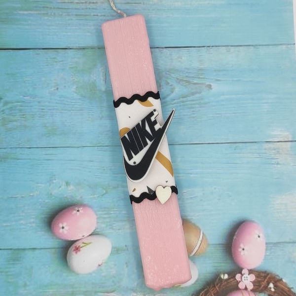 Αρωματική Ροζ Πλακέ Λαμπάδα με ξύλινο μαγνητάκι τύπου Nike - κορίτσι, λαμπάδες, αρωματικές λαμπάδες, για εφήβους - 3
