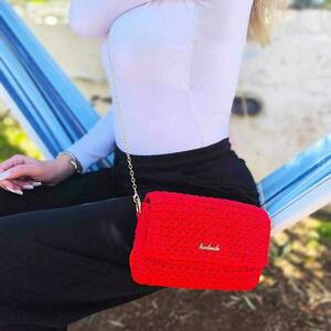 Red purse/Μικρό τσαντάκι σε κόκκινο φωτεινό χρώμα - νήμα, ώμου, all day, πλεκτές τσάντες, μικρές - 3