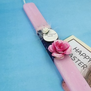Αρωματική ροζ πλακέ λαμπάδα 30cm με λουλούδι για τη "νονά" - κορίτσι, λαμπάδες, αρωματικές λαμπάδες, νονοί, προσωποποιημένα - 5