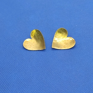 Σκουλαρίκια χειροποίητα σχέδιο καρδιά καρφωτά - ασήμι, ορείχαλκος, μικρά - 2