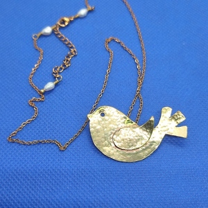 Κολιέ χειροποίητο σχέδιο πουλί σε χρυσό - ορείχαλκος, κοντά, ατσάλι - 2