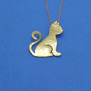 Κολιέ χειροποίητο σχέδιο γάτα σε χρυσό - ορείχαλκος, κοντά, ατσάλι - 2