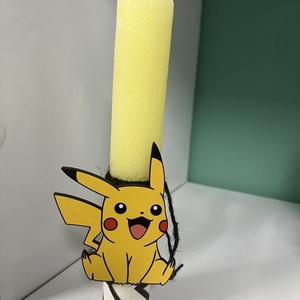 Πασχαλινή λαμπάδα αγόρι Pikachu yellow - αγόρι, λαμπάδες, με ξύλινο στοιχείο - 2