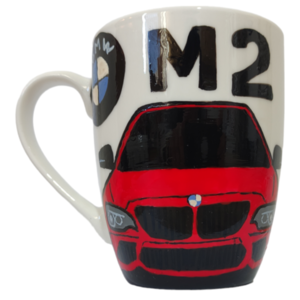 Κούπα πορσελάνης λευκή με χειροποίητο σχέδιο "BMW M2" ζωγραφισμένο με πινελο - χειροποίητα, πορσελάνη, κούπες & φλυτζάνια, πρακτικό δωρο - 3