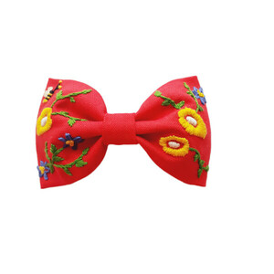 Κλιπ-μαλλιών φιόγκος "Dreamy flowers-red" - ύφασμα, κορίτσι, hair clips