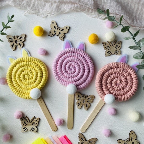 Πασχαλινή λαμπαδα λευκή με μακραμε lollipop κουνελάκι - κορίτσι, λαμπάδες, για παιδιά, ζωάκια, παιχνιδολαμπάδες - 4