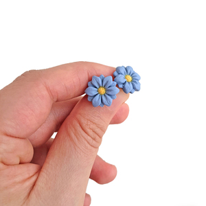 Σκουλαρίκια σιελ μαργαρίτες - πηλός, λουλούδι, μικρά, ατσάλι, boho - 2