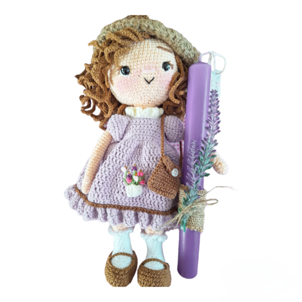 Κούκλα με λαμπάδα μωβ (30εκ.) - κορίτσι, λουλούδια, λαμπάδες, για παιδιά, πριγκίπισσες