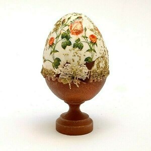 Διακοσμητικό φλοράλ αυγό σε ξύλινη βάση 12x7x7 - λουλούδια, αυγό, διακοσμητικά, άνοιξη