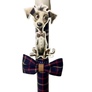 Λαμπάδα με σκυλάκι -μαγνητάκι με παπιγιόν και καρό ύφασμα - αγόρι, λαμπάδες, για ενήλικες, για εφήβους, ζωάκια - 2