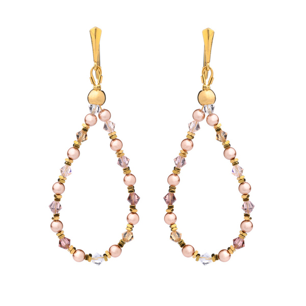 Σκουλαρίκια με Κρύσταλλα και Πέρλες σε Ροζ Αποχρώσεις Μεγάλα | The Gem Stories Jewelry - επιχρυσωμένα, ασήμι 925, μακριά, πέρλες, μεγάλα
