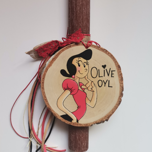 Χειροποίητη αρωματική λαμπάδα με την Olive Oyl το κορίτσι του Popeye - λαμπάδες, ζευγάρια, για ενήλικες, ήρωες κινουμένων σχεδίων, προσωποποιημένα