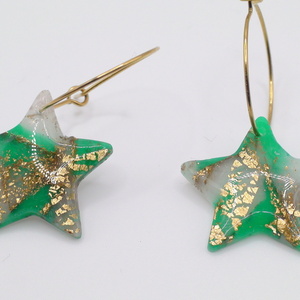 Σκουλαρίκια Κρίκοι-Αστέρι Emerald Marble - αστέρι, πηλός, καθημερινό, boho - 3