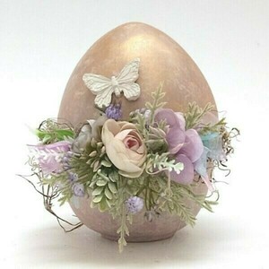 Κεραμικό διακοσμητικό ανοιγόμενο αυγό μωβ-χρυσό 14x17x15 - λουλούδια, αυγό, διακοσμητικά