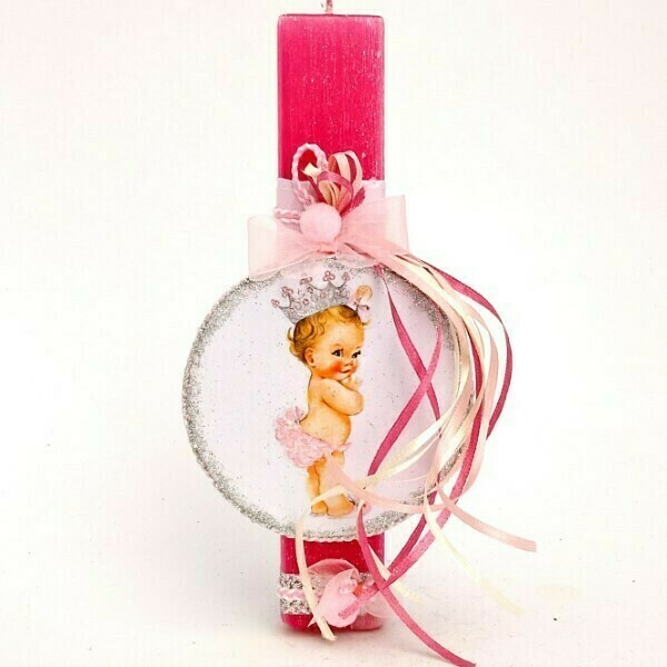 Αρωματική λαμπάδα φούξια με μωρό πριγκίπισσα 22x10x4 - κορίτσι, λαμπάδες, για παιδιά, πριγκίπισσες, για μωρά - 2