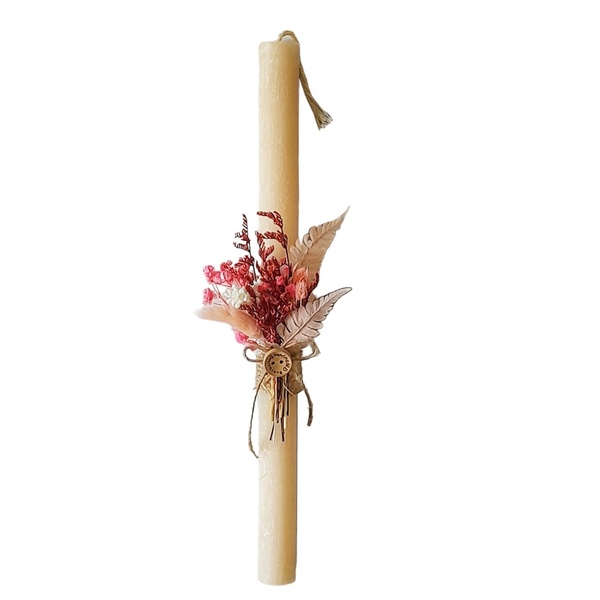 Πασχαλινή λαμπάδα ξυστη με αποξηραμένα λουλούδια ροζ - κορίτσι, λουλούδια, λαμπάδες, για παιδιά, για εφήβους - 3