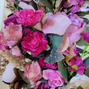 Χειροποίητο στεφάνι 40 εκ σε βάση μπαμπού γκρι με τεχνητά λουλούδια "Spring 24" - στεφάνια, άνοιξη, ανοιξιάτικα λουλούδια - 2