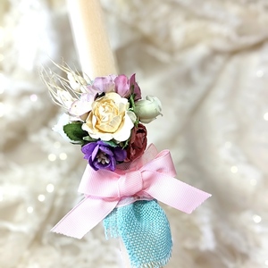 Λαμπάδα πλακέ αρωματική με λουλούδια - κορίτσι, λουλούδια, λαμπάδες, χειροποίητα, για ενήλικες - 4