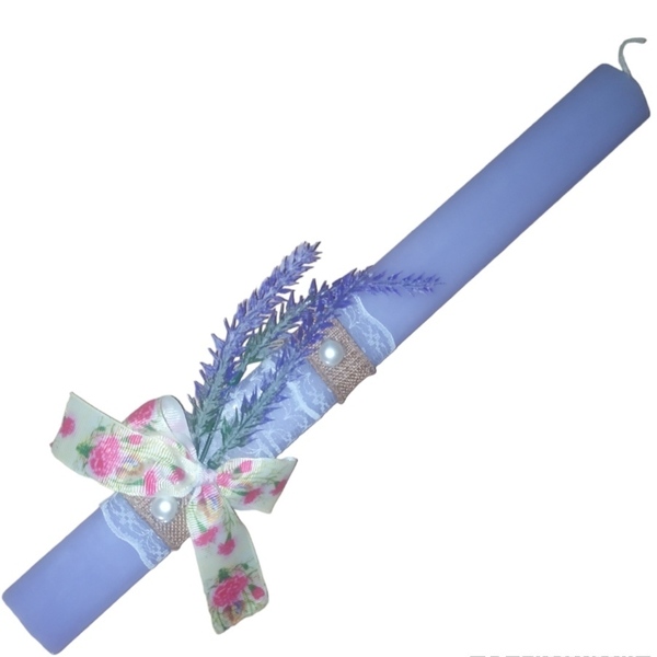 Αρωματική πλακέ λαμπάδα με λεβάντα 33 cm - γυναικεία, λουλούδια, λαμπάδες, για ενήλικες, για εφήβους - 2