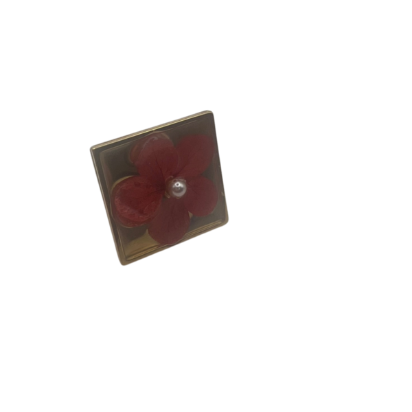 Τετραγωνο δαχτυλιδι απο ανοξειδωτο χαλυβα (ατσαλι), με αποξηραμενο κοκκινο λουλουδι, ρυθμιζομενο, 25mm/0.984in - επάργυρα, γεωμετρικά σχέδια, λουλούδι, ατσάλι, αυξομειούμενα