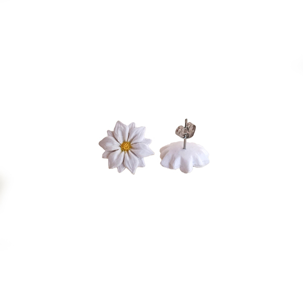 Σκουλαρίκια λευκές μαργαρίτες - πηλός, λουλούδι, μικρά, ατσάλι, boho - 5