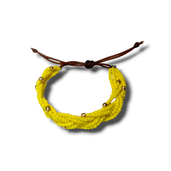 χειροποίητες χάντρες βραχιόλι αργαλειού με ρυθμιζόμενη κλειδαριά με κλωστή το κίτρινο χρώμα - χάντρες